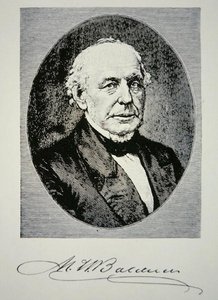 マティアス・ウィリアム・ボールドウィン（1795-1866）1831年にボールドウィン機関車製作所を設立（リトグラフ） 作： American School