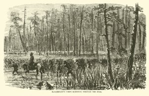 1863年3月、沼地を行進するマクレナンズ軍団 作： American School