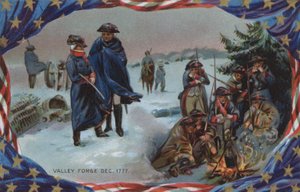 1777年12月、バレー・フォージのメモリアル・デー・カード（カラーリトグラフ） 作： アメリカの学校