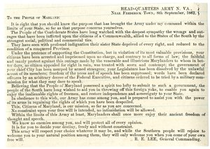 同盟を支持するメリーランドの人々へのメッセージ、1862年9月8日 作： American School