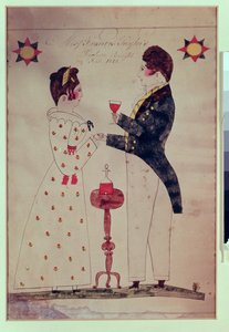 ミスフランシステイラーと婚約者、1831年（紙のトイレ） 作： American School