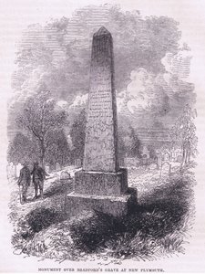 ニュープリマスのブラッドフォードの墓の上にある記念碑 1641年 Petter & Galpinが1890年頃に出版したCassell