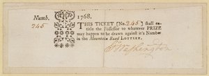 ジョージワシントン（1732-99）1768（紙にインクで署名）によって署名されたMountain Road宝くじ 作： American School