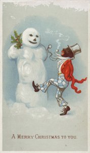 黒人と雪だるまのクリスマスカード