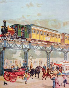 ニューヨーク高架鉄道、1880年頃（カラーリトグラフ