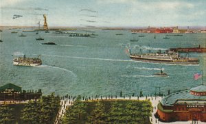 バッテリーからのニューヨーク港、自由の女神とエリス島、1910年頃