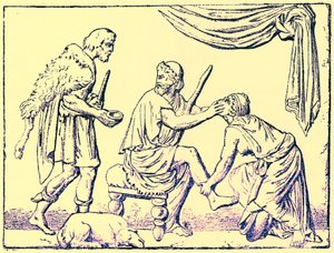 彼の看護師によって認識されたオデュッセウス、ビクターデュルイによるギリシャの歴史からのイラスト、1890年に発行（デジタル強化画像） 作： American School
