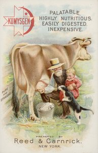 老人は子供と猫と一緒に牛の乳搾り 作： American School