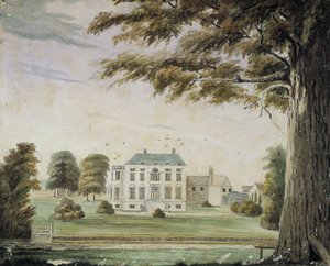 イギリスのパークハウス。ジョージ・フラワーの父、リチャード・フラワーの家（水彩、紙、ボードにマウント 作： American School