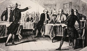 1775 年 3 月のバージニア州議会前のパトリック ヘンリー (リソ) 作： American School