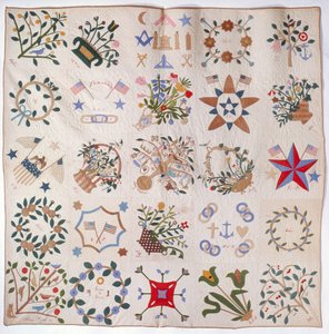 愛国者と花の掛け布団、1860年頃（綿） 作： American School