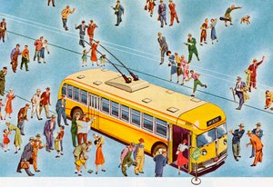 市営バスに乗り込む歩行者 作： American School