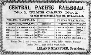 1864年6月6日、1864年の中央太平洋鉄道会社の元の時刻表の写真プリント 作： American School