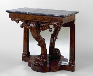 ピアテーブル、c。 1825〜 1830年（マホガニー、チェリー、チューリップポプラ、大理石、ミラーガラス）