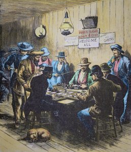 ワイオミング州シャイアンの酒場でファロを弾く（1870年頃）（彩色済み彫刻画 作： American School
