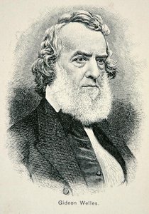 戦時中および復興期の米国海軍長官ギデオン・ウェルズ（1802-78）の肖像（リトグラフ版） 作： American School