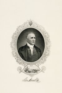 サム・ヒューストンの肖像」（1855年～1860年頃）（紙に鋼線彫刻 作： American School