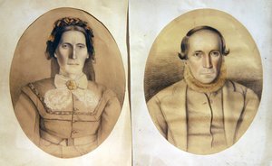 夫婦の肖像」1880年頃（紙にカラーチョーク） 作： American School