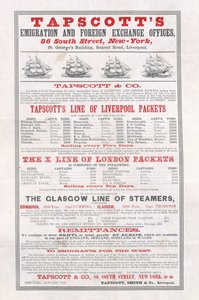 ポスター広告Tapscotts Emigration and Foreign Exchange Offices、ニューヨーク、1859年1月