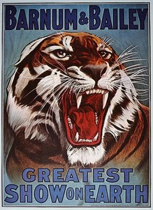 バーナム・アンド・ベイリー・グレイテスト・ショー・オン・アース」の広告ポスター、1910年頃（カラーリトグラフ） 作： American School