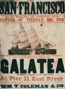 クリッパー船「ガラテア」のニューヨーク-サンフランシスコ航路の宣伝ポスター、1855年頃（カラーリトグラフ 作： American School