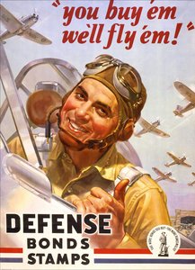 アメリカ陸軍航空隊の飛行機と飛行機に乗ったアメリカ人兵士が描かれた戦争ローン「You buy