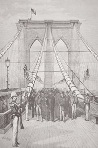 ブルックリン橋の開通式に臨むチェスター・A・アーサー大統領（1883年5月24日）（リトグラフ 作： American School