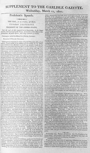ジェファーソンズ大統領就任演説、カーライル官報補遺、1801年3月11日 作： American School