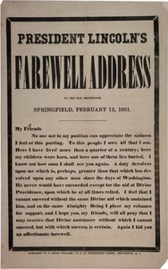 1861年2月12日、スプリングフィールドの旧隣人へのリンカーンフェアウェル大統領の挨拶