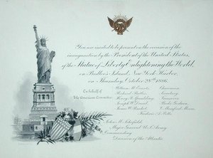 1886 年 10 月 28 日木曜日、自由の女神像の就任式への大統領招待状 (彫刻) 作： American School