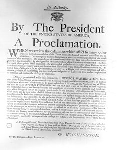 ジョージワシントン大統領（1732-99）の宣言、2月19日木曜日（1795年、公共の感謝祭と祈りの日）（新聞） 作： American School