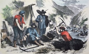 1849年のカリフォルニア・ゴールドラッシュの探鉱者たち（カラーリトグラフ