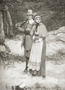 1885年にAS Barnes und Co.によって発行された「米国の簡単な歴史」から教会に行くピューリタン