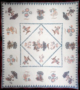 Broderie Perse製のキルト、1800年頃（キルト地に適用、プリントされた綿） 作： American School