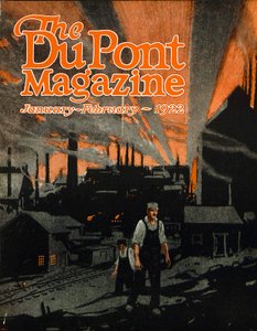 ダイナマイトで鉄道橋を上げる、デュポン誌の表紙、1922年1月〜2月 作： American School