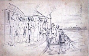 フォスター将軍によるシャーマン将軍のオジーシー川でのレセプション 作： American School