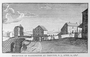 1789年4月21日、ニュージャージー州トレントンでのワシントンのレセプション、「政党の歴史」より 作： American School