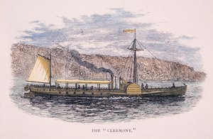 ロバート・フルトン（1765-1815）の蒸気船「クレモント」、ニューヨーク・ハドソン川にて