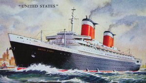 1952年のSS United States処女航海（カラーリトグラフ