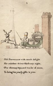 1821年に出版されたThe Childrens FriendからのそりとトナカイのSanteclaus 作： American School