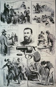 暗殺者チャールズ・ジュール・ギトー (1841-82) の生涯と、ジェームス・A・ガーフィールド大統領 (1831-81) を殺害するために彼が使用した銃 (1881 年) (リソ) 作： American School