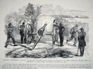 「グレートフォールズの高さからポトマック川を渡って南軍の騎兵隊を砲撃する...」、1861年10月4日（リソ） 作： American School