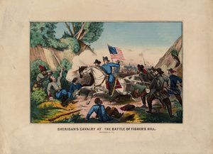フィッシャーズヒルの戦い（シェナンドーバレー）、パブでシェリダンの騎兵Currier＆Ives、1864年頃