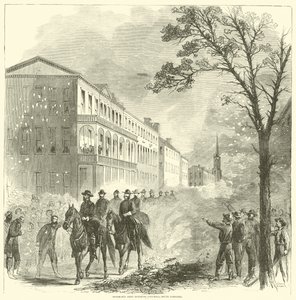 1865年2月、サウスカロライナ州コロンビアに入るシャーマン軍 作： American School