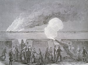 チャールストンの包囲戦、砲撃を受けて燃える街、1864年1月3日、Harper