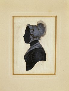 女性のシルエット」1830-1840年頃（織紙に黒インク、茶と白のチョークで線を描く 作： American School