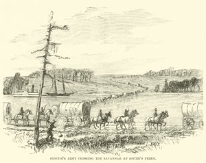 1865年1月、シスターズフェリーでサバンナを横断するスローカム軍 作： American School