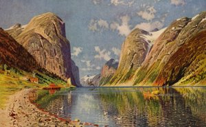 ノルウェーの海岸にあるソグネ フィヨルド (カラー リソ) 作： American School