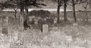 19世紀、ヴァージニア州アーリントン郡、アーリントン国立墓地の兵士たちの墓（1884年発行の『The Century Illustrated Monthly Magazine』より）（エングレーヴィング）。 作： American School