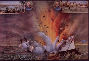 米西戦争1898年、USSメイン号がハバナ港で爆破される 作： American School